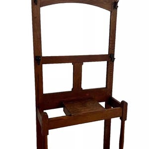 Antique Arts and Crafts Hall Tree Mirror Oak Drawer umbrella Stand Hat Rack