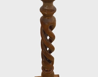 Vintage Plant Stand Tall Table Barley Twist pedestal column round top Walnut 1A