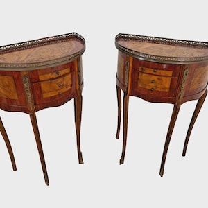 Antique Pair of Italian Nightstands, Side Tables Three Drawers Demilune Shape