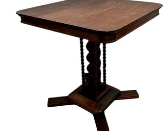 Antique Victorian Square table Barley Twist pedestal Hand carved Solid Oak