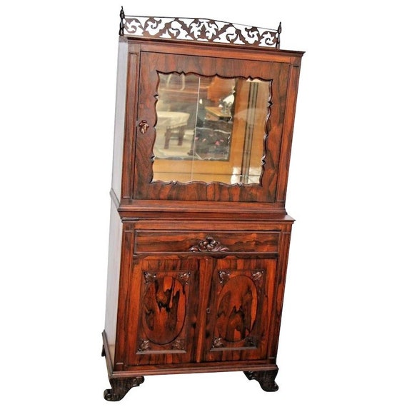 Stunning Antique Chinese Rosewood Altar China Cabinet Mirrored Etsy