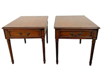 Vintage Pair of Henredon Side Tables Walnut Nightstands single drawer matching