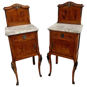 Antique Pair of French Nightstand Tables, Cabinet, Drawer, Carved Claw Feet