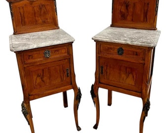 Antique Pair of French Nightstand Tables, Cabinet, Drawer, Carved Claw Feet