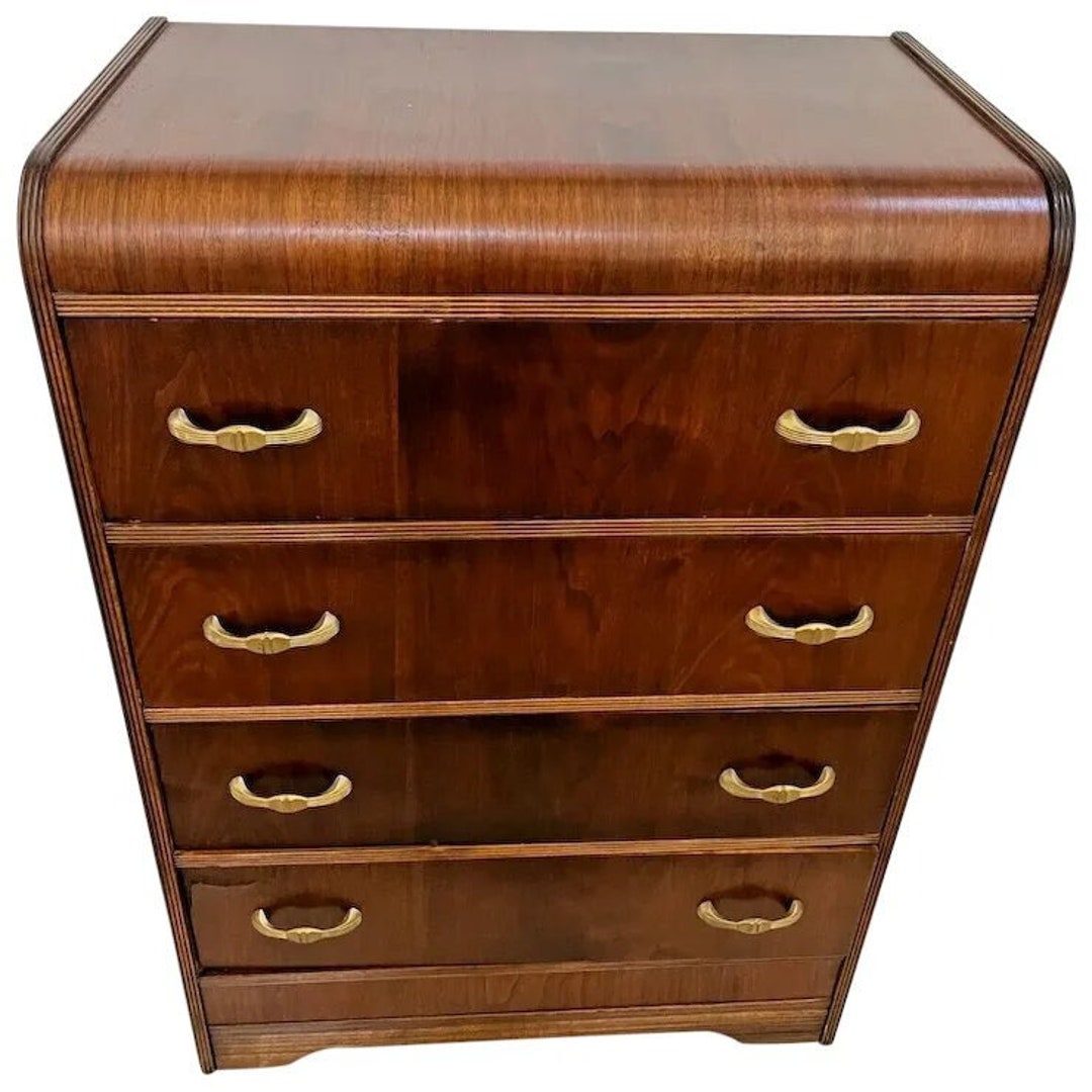 Art Deco Waterfall Top Highboy Dresser Four Drawers Etsy