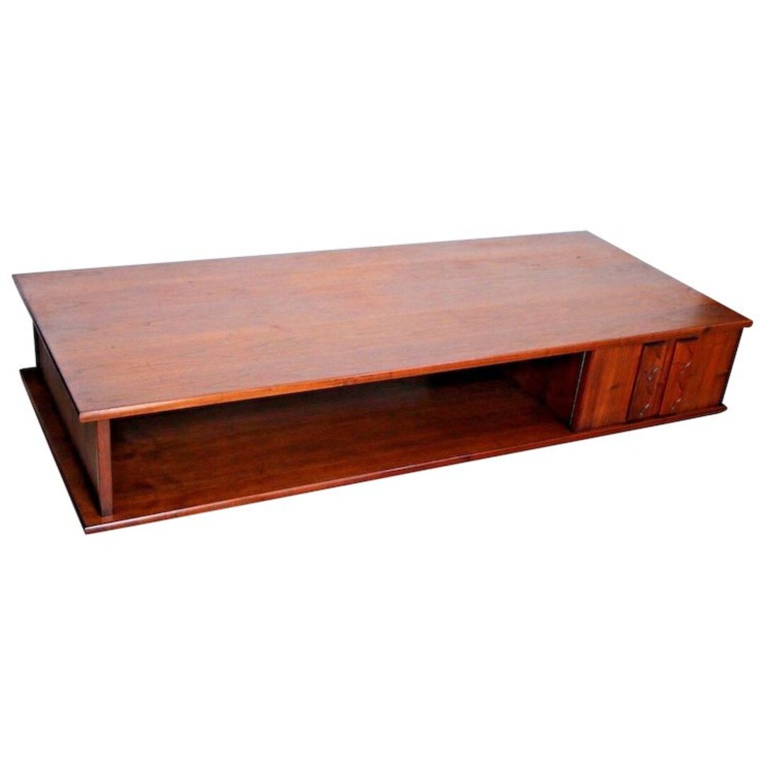 Vintage Mid Century Modern Coffee Table With Cabinet on Rollers Custom ...