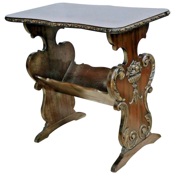 Vintage wood side table on sale with magazine rack