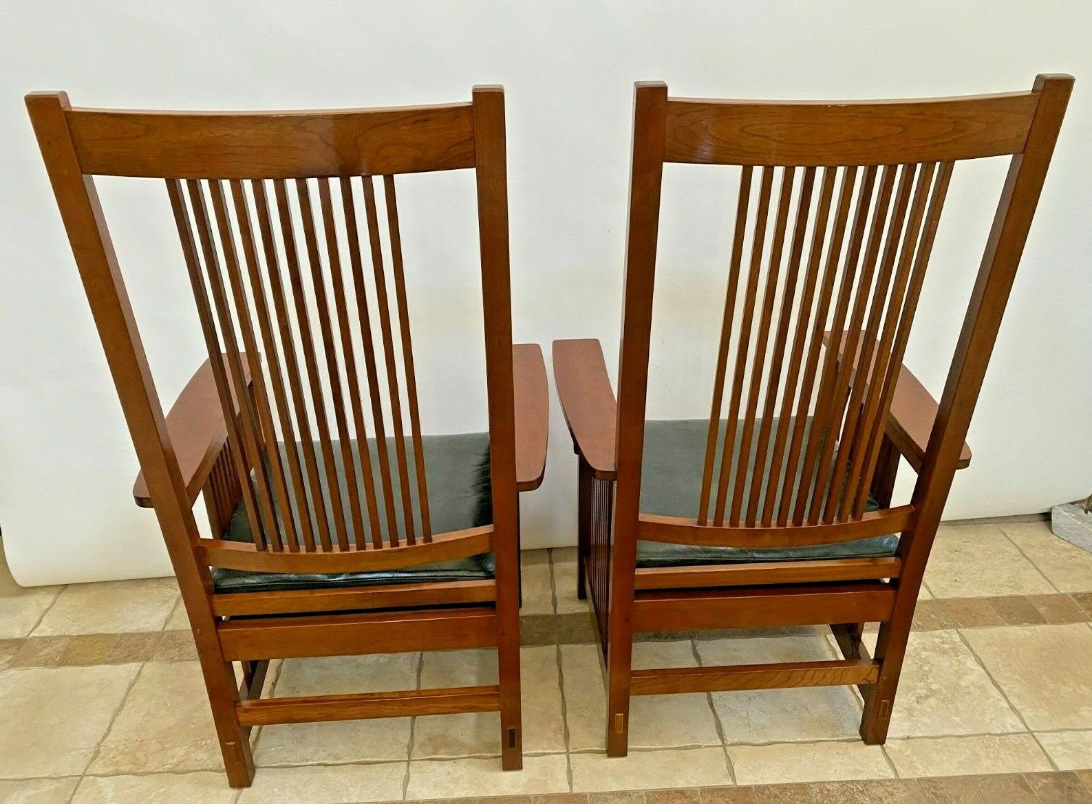 Stickley Pair Spindle Captains Arm Chairs Mission Collection Etsy
