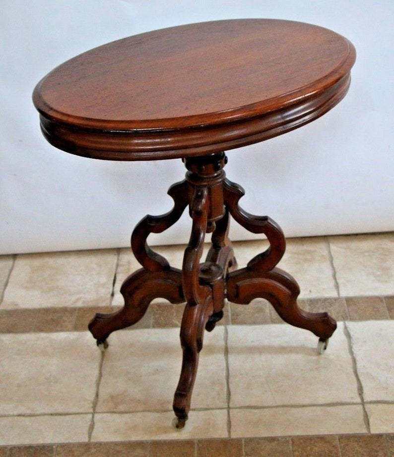 Antique Victorian Oval Table on Casters solid hardwood carved Etsy