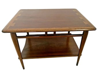 Mid Century Modern Lane Side Table Dark Walnut Nightstand with bottom shelf