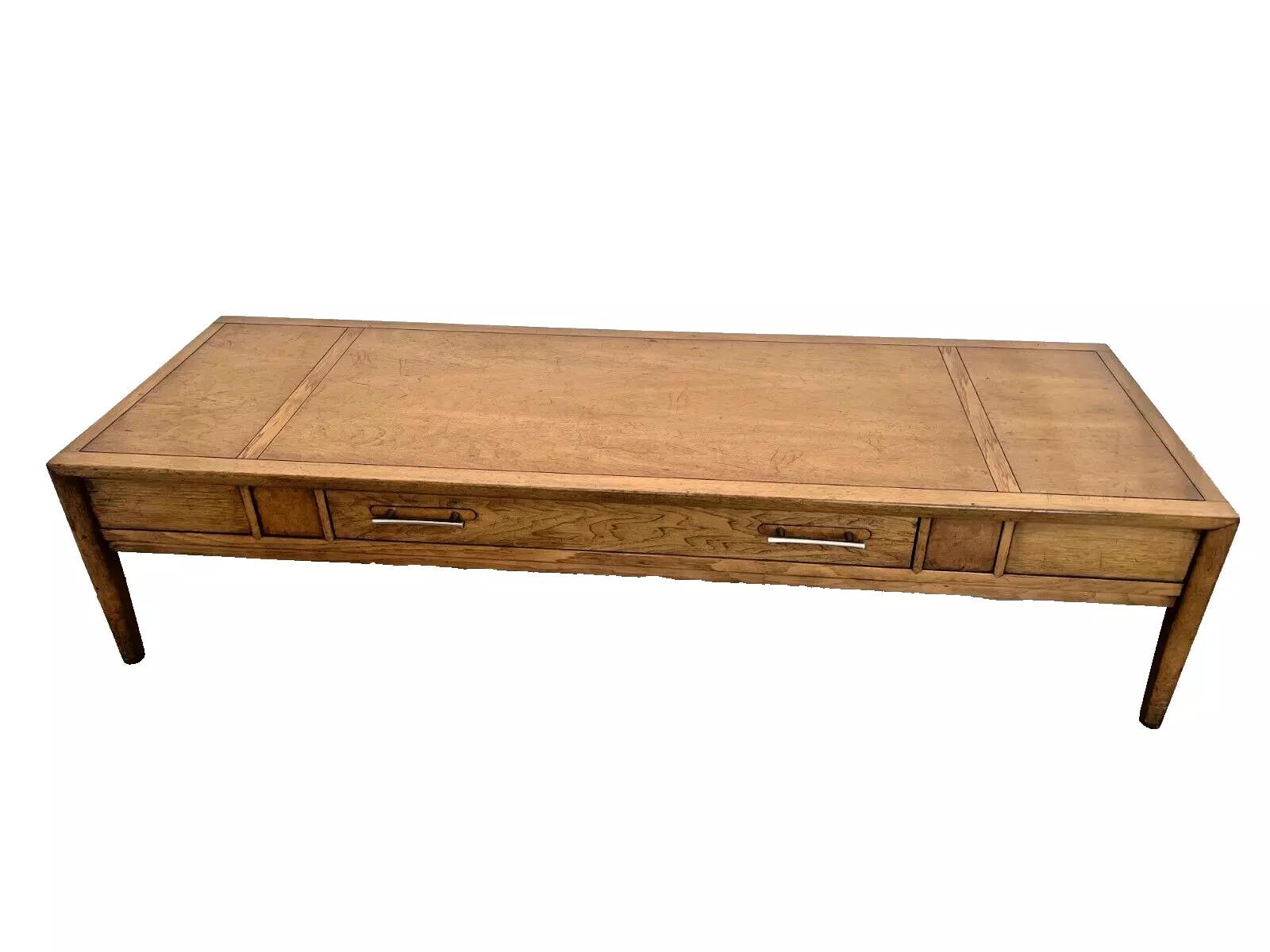 Vintage Mid Century Modern Drexel Merdian Coffee Table Center Drawer Walnut