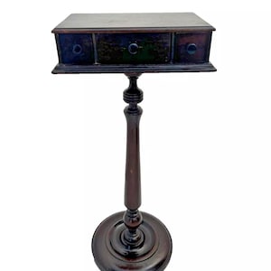 Antique Victorian Butlers Table Three Drawers Round Pedestal Base Petite Size