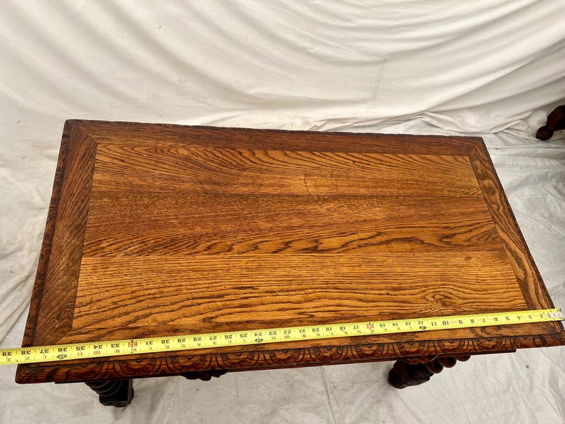 Antique Victorian Gothic Sofa Table Console Barley Twist Legs Two Drawers image 7
