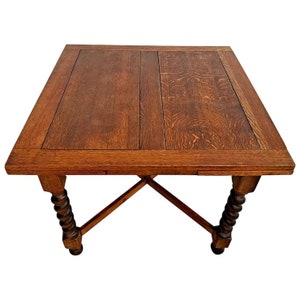 Antique Expanding Pub Kitchen Table Barley Twist Legs Quarter sawed Tiger Oak