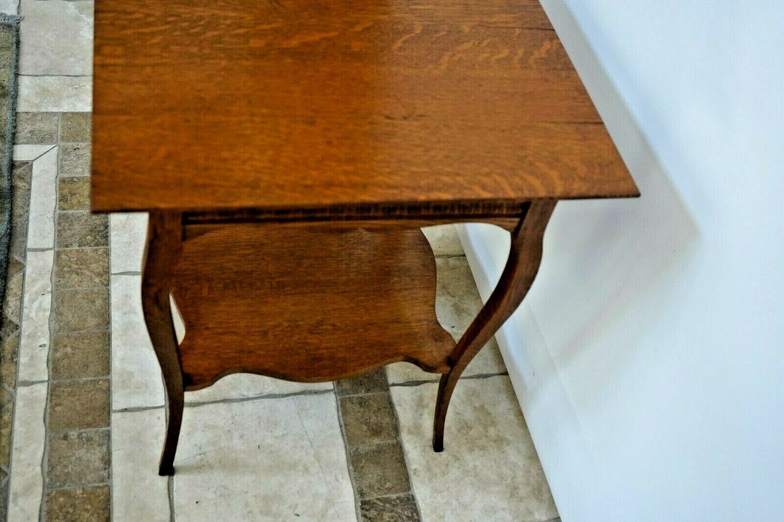 Antique Table with bottom shelf French country two tier Oak Etsy