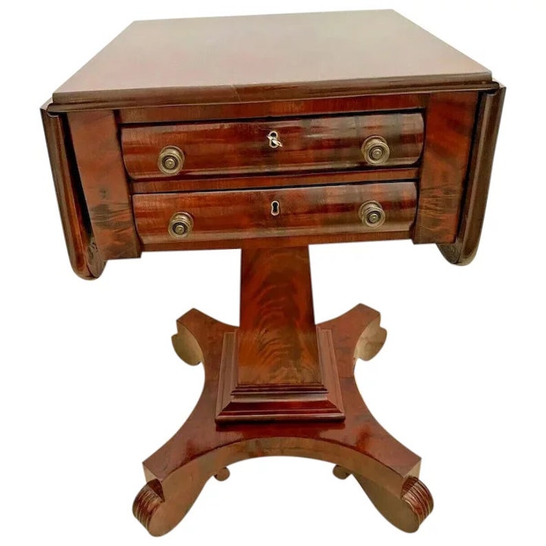 Antique American Empire Side Table Locking Top Drawer With Etsy