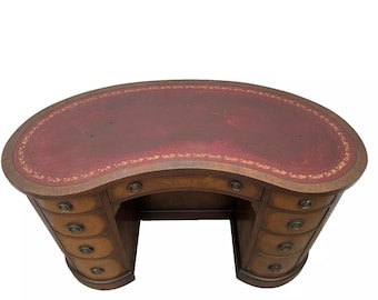 Charak Furniture Desk Kidney Shaped Eight Dove Tail Drawers Built in Bookcase
