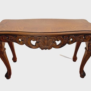 Gorgeous Vintage Sofa Table Console French Style Ornate Side Carvings Oak Inlays