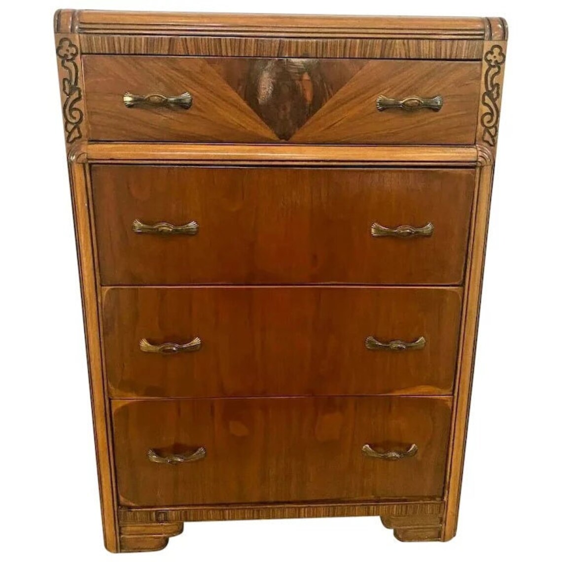 Art Deco Waterfall Highboy Dresser Mahogany Inlays Amber Mix Etsy