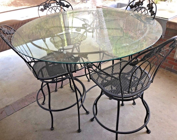 Vintage Tall Patio Set Five Piece Iron Glass Top Table Grape Etsy