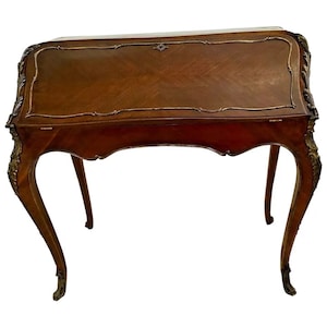 Antique French Bureau Desk 19th Century Extensive Ormolu inlays Original Patina