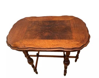 Rare Italian Victorian Parlor Table Six Legs Rectangular shape Burled Mahogany