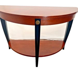 Vintage Ethan Allen Demilune Console Table Mahogany Top and Bottom Shelf