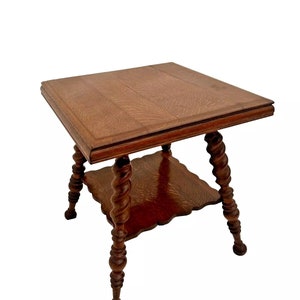 Antique Victorian Table bottom shelf Oak Barley Twist legs Glass Ball Claw feet
