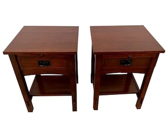 Arts and Crafts Mission Style Square Side Tables Nightstands Drawer, Note Pull