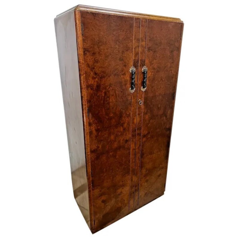 Art Deco Wardrobe Armoire Burlwood Double Locking Etsy