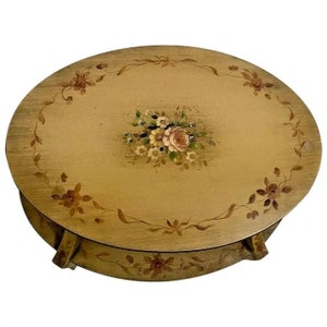 Vintage Lamerts Oval Table with bottom shelf two tier hand painted Flowers