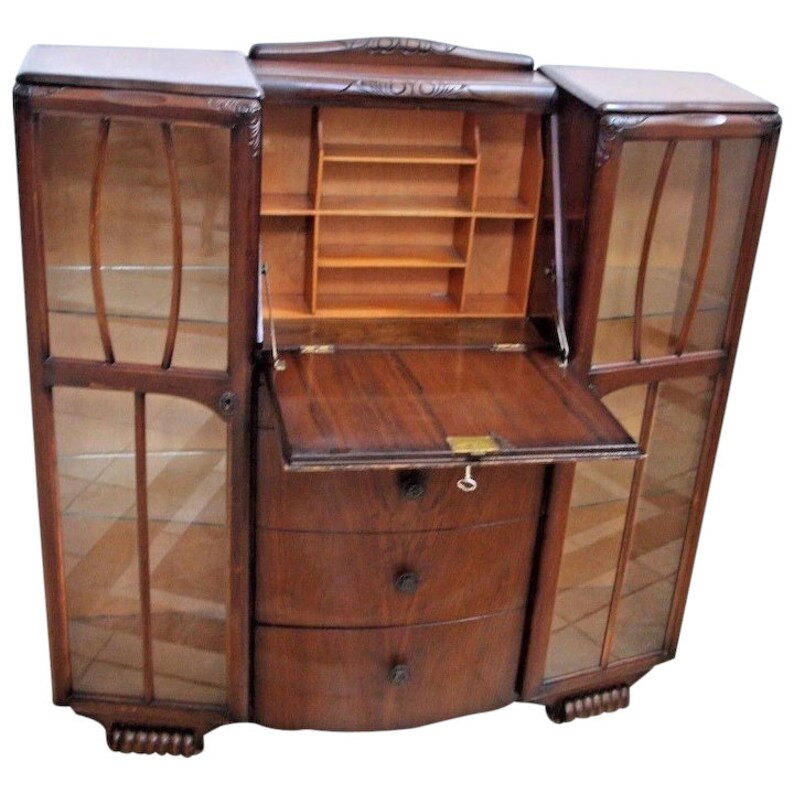 Rare Eagle Brand Secretary Locking Desk Double China Cabinet Image 0