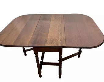 Antique Barley Twist Gate Leg Kitchen Table Drop side Leaf Rare Oval Tiger Oak