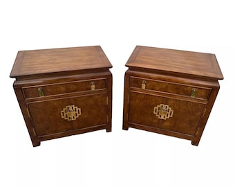 Vintage Matching Century Furniture Nightstands Side Tables Drawer and Cabinet set of Two