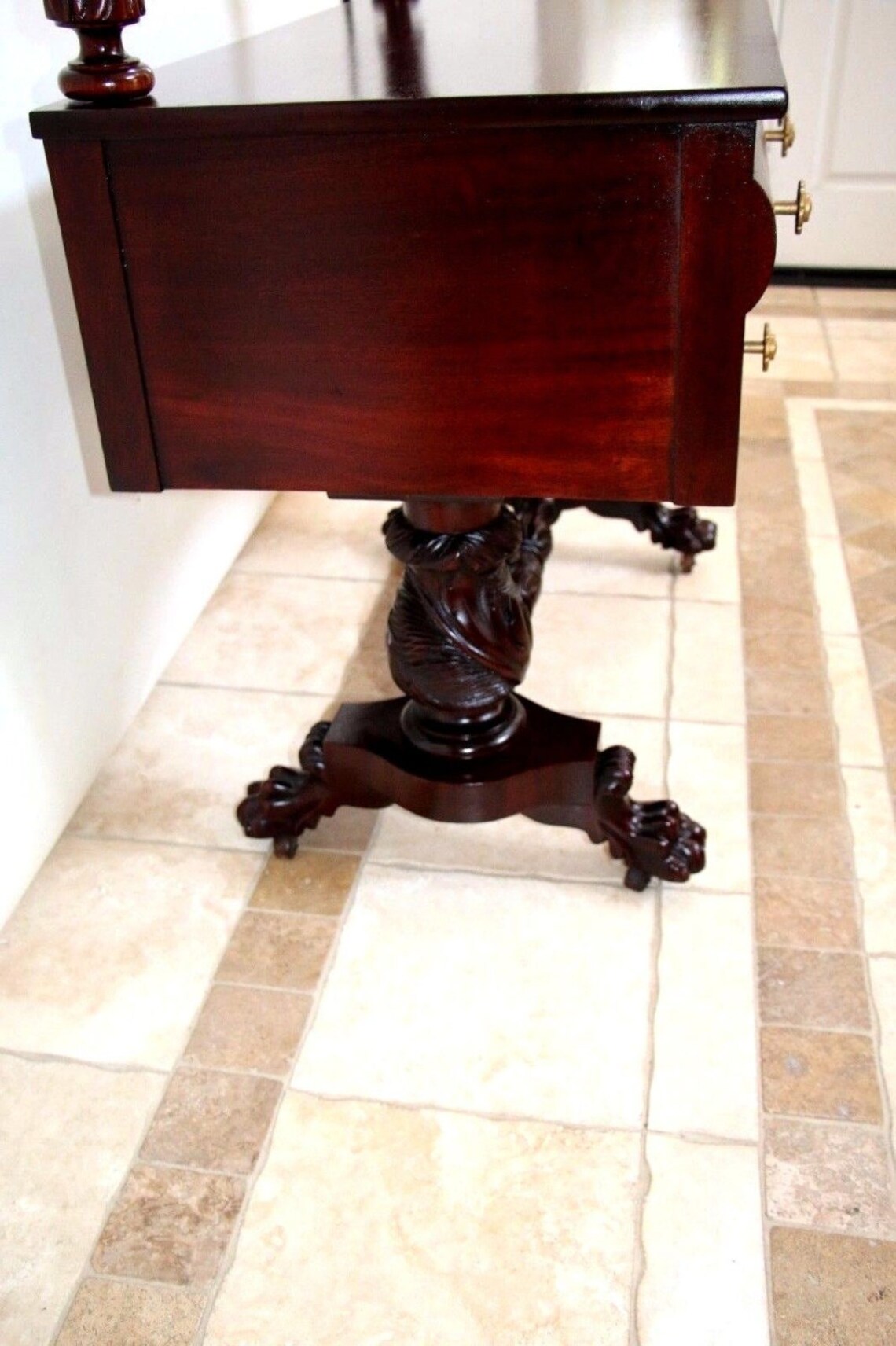 Ornate Mahogany Desk Wood Table Vanity Dual Pedestal Legs Claw Etsy