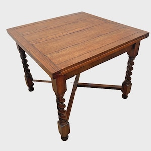 Antique Expanding Pub Kitchen Table Barley Twist Legs Quarter sawed Tiger Oak