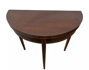Vintage Brandt Demilune Console Table Fold down top expands to Round Mahogany
