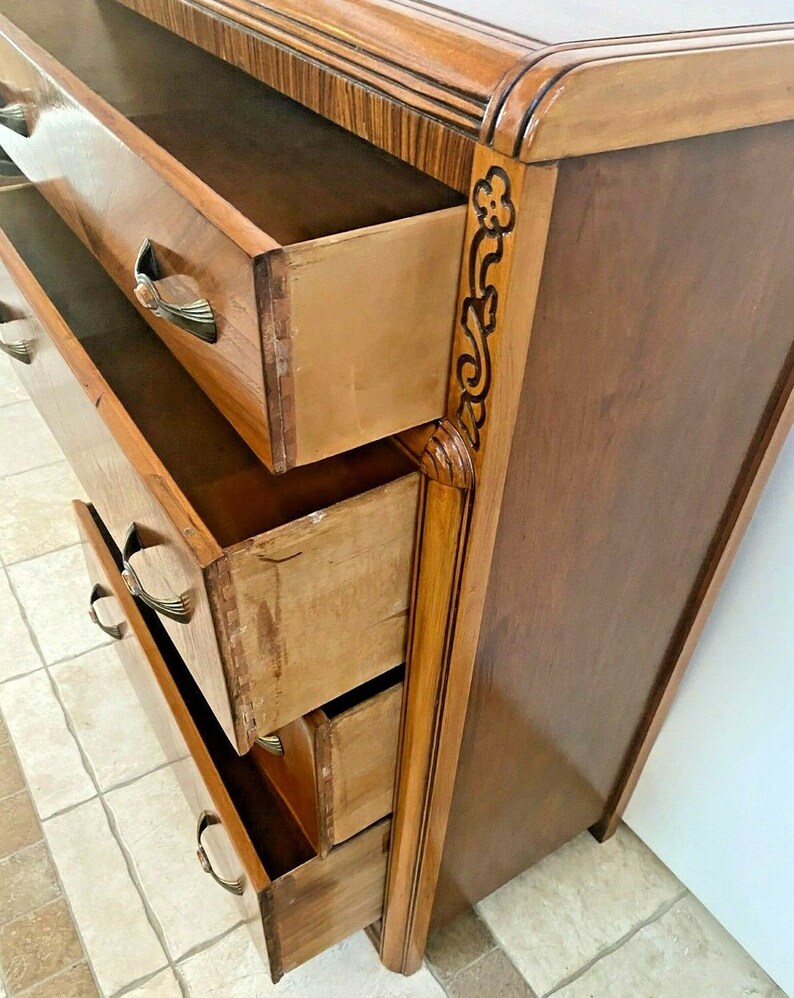 Art Deco Waterfall Highboy Dresser Mahogany Inlays Amber Mix Etsy