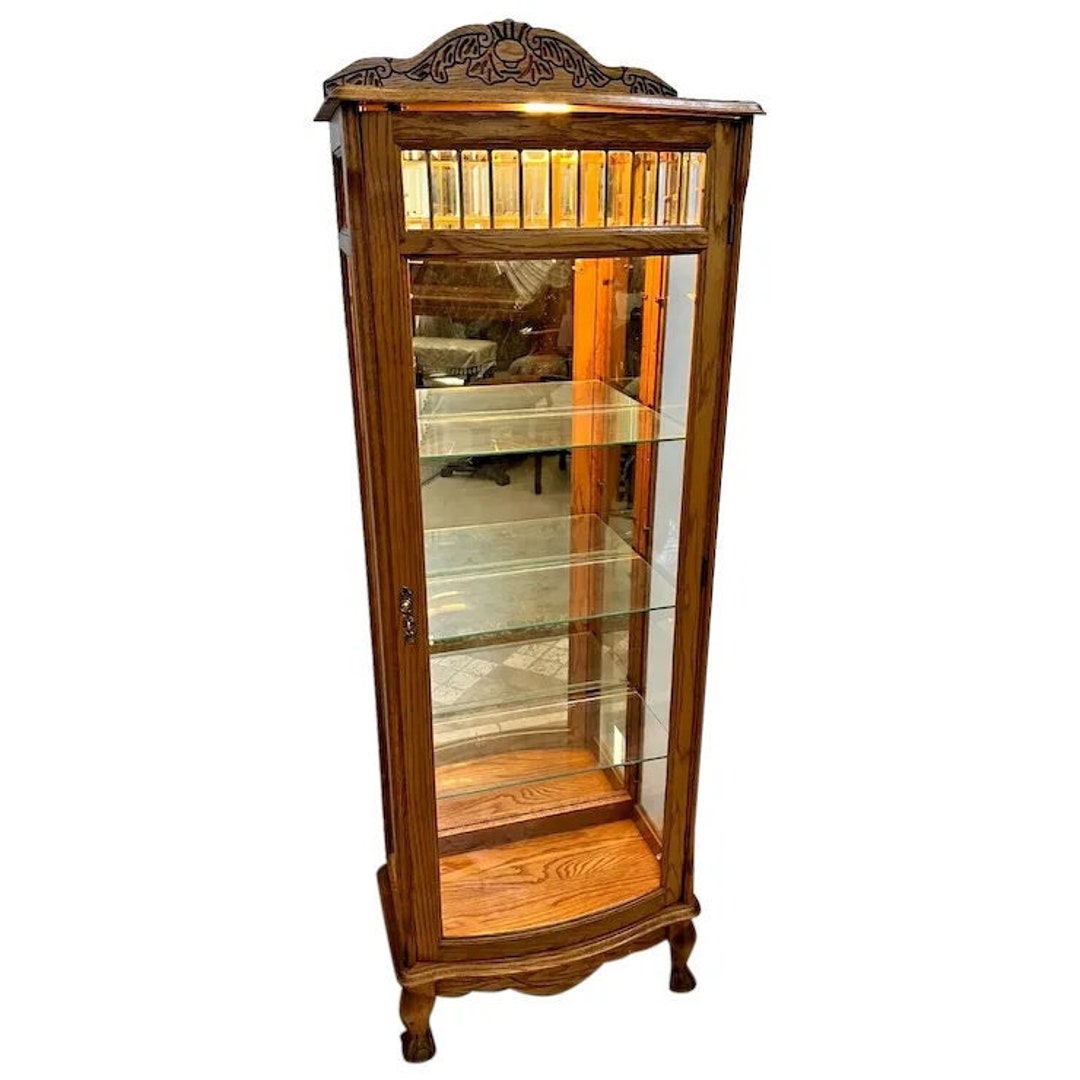 China Plate Display Curio Lighted Three Shelves Mirror Back