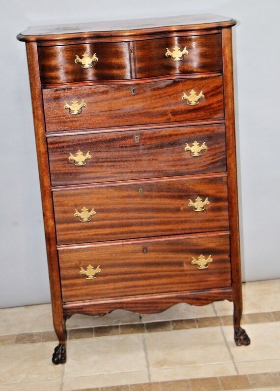Vintage Tall Chest Highboy Dresser Chest Zebra Grain Mahogany Etsy