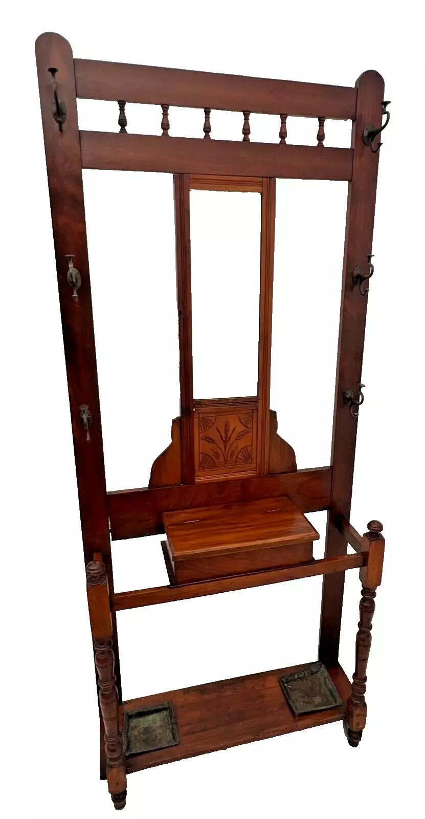 Antique Arts and Crafts Hall Tree Glove Box Umbrella Stand Mirror Mahogany Etsy