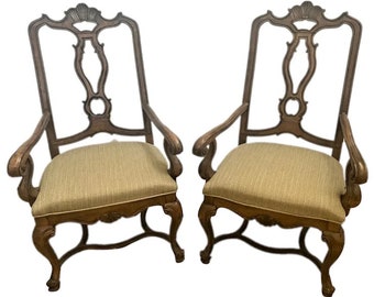 Drexel Heritage Armchairs French Baroque Style Carved Back Matching set of Two