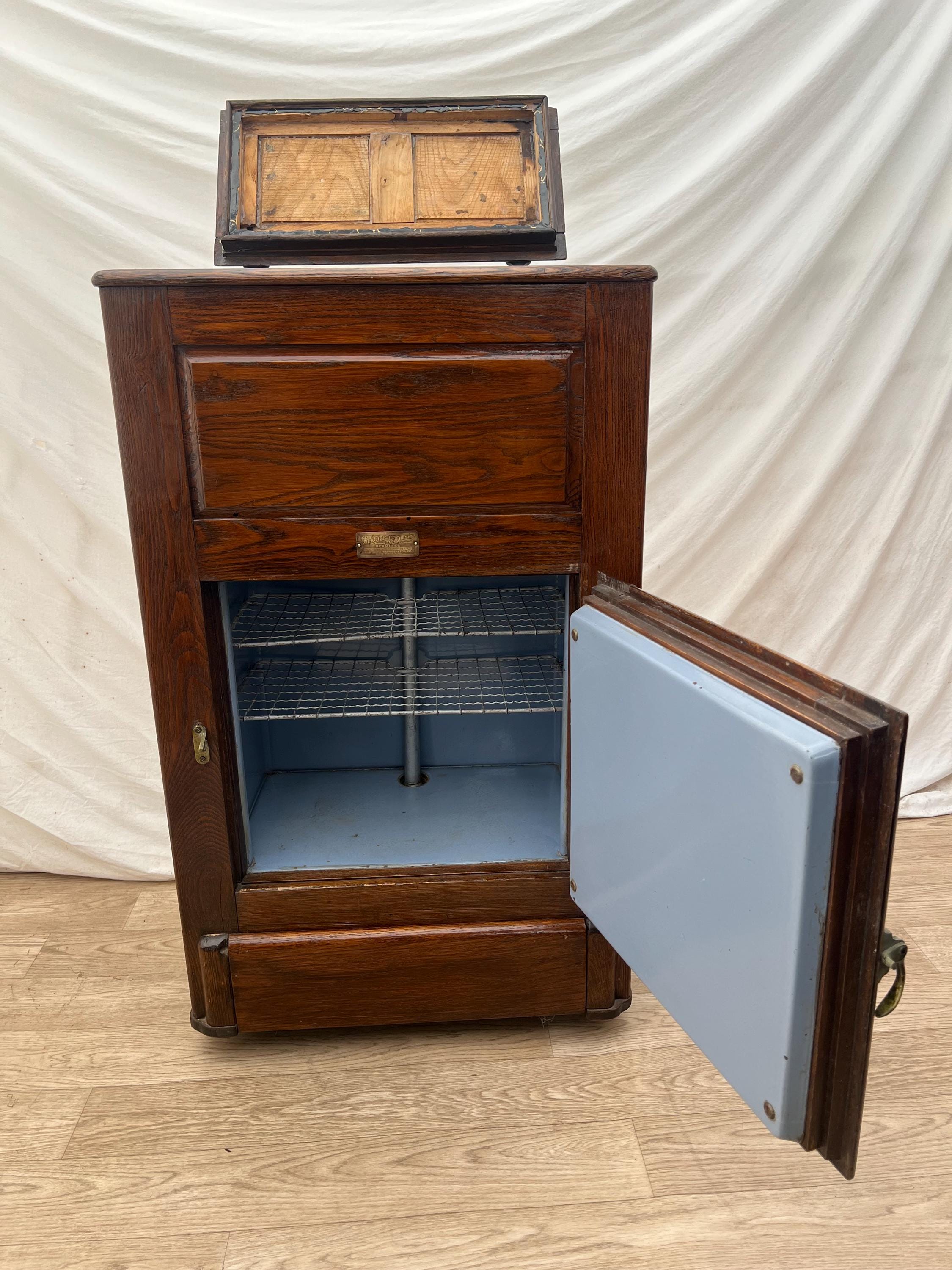 Antique Glacier Turquoise Ice Box Top and Bottom Storage Two Doors
