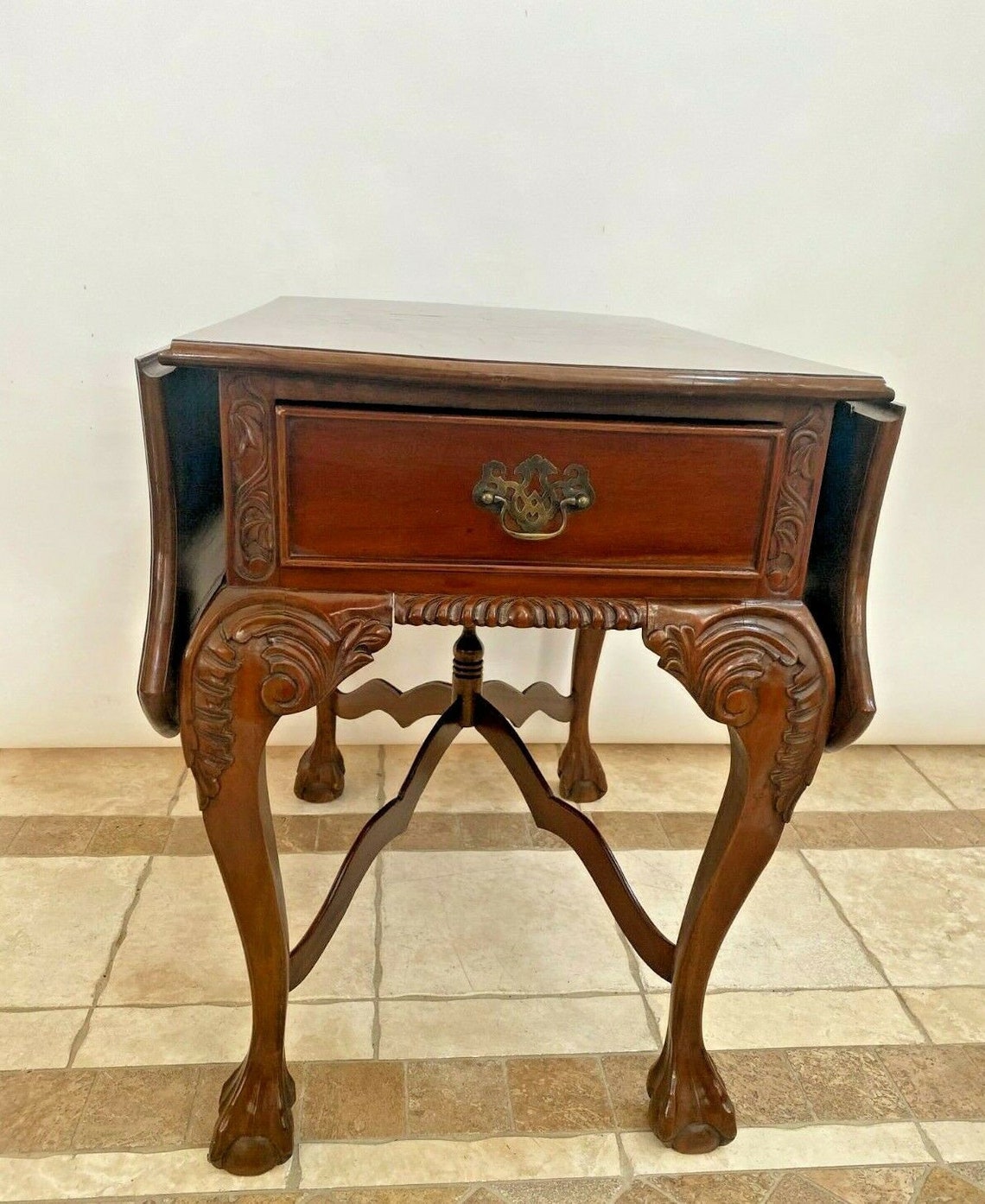 Antique Game Table Victorian Chippendale Drop Side Two Drawers Etsy