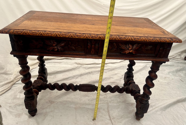 Antique Victorian Gothic Sofa Table Console Barley Twist Legs Two Drawers image 9