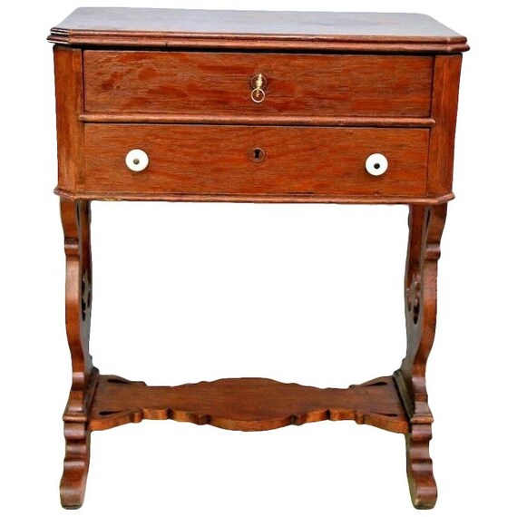 Antique Tiger Oak Victorian Sewing Work Stand Desk Two Locking Antique Tiger Oak Victorian Sewing Work