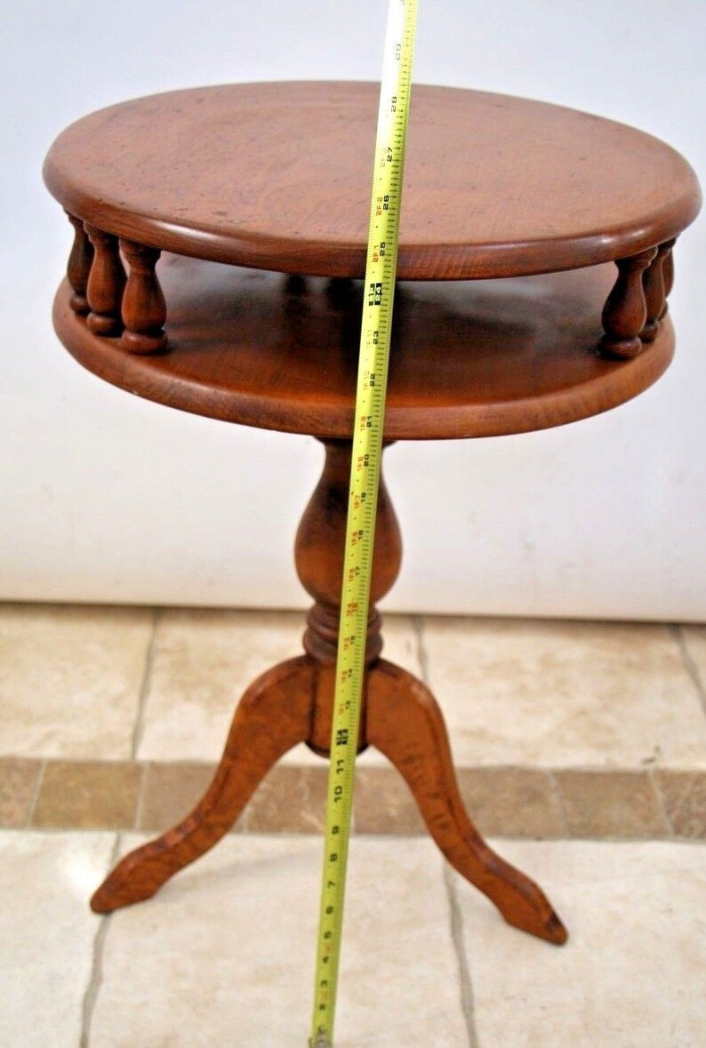 Antique Round Maple Two Tier End Table Side Pedestal Stand Colonial Style Nationwide Available Call For Best Rates