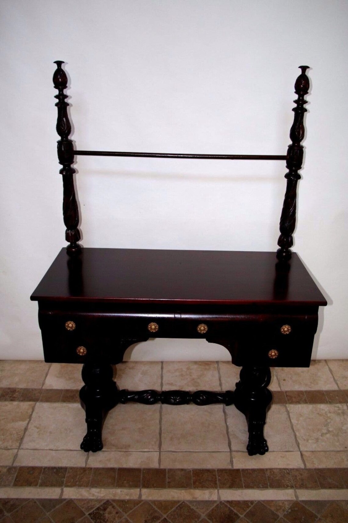 Ornate Mahogany Desk Wood Table Vanity Dual Pedestal Legs Claw Etsy