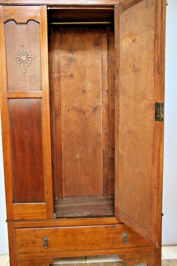 Vintage Wardrobe Closet Tiger Oak Hangar Center Door Oval Etsy