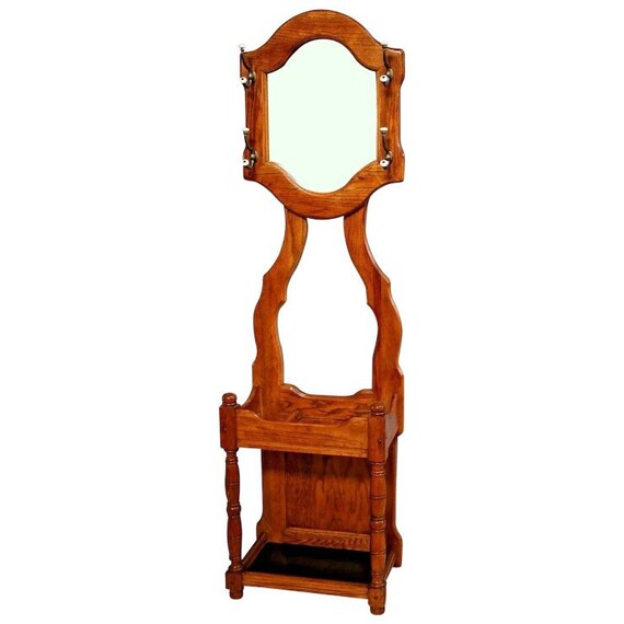 Vintage Colonial Country Hall Tree Top Mirror Umbrella Hat Stand Coat Rack